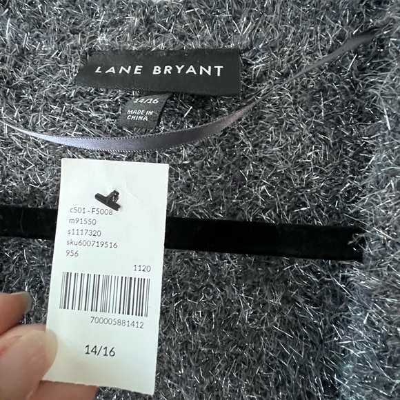 LANE BRYANT Long Sleeve Open Eye Lash Grey/Silver Sweater Cardigan Size 14/16 - Picture 5 of 9